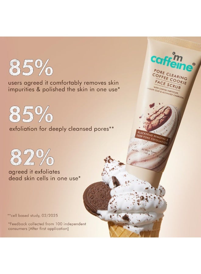 mCaffeine Pore Clearing Coffee & Cookie Face Scrub | Remove Blackheads, Detan & Exfoliate Dead Skin | 4.5% Exfoliants - Walnuts, Coffee, Charcoal, Clay | Glowing Skin Face Scrub for Women & Men - 100g - Image 4